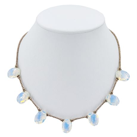 Vintage Sterling Silver Faceted Opalite Stone Necklace