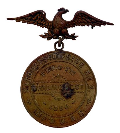Antique 1890 Sonquassen Tribe No. 2 Trading Post Eagle Badge