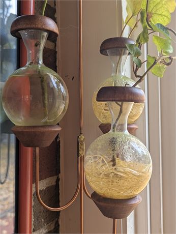 Artisan Made Hanging Flower Holder Copper Glass Wood