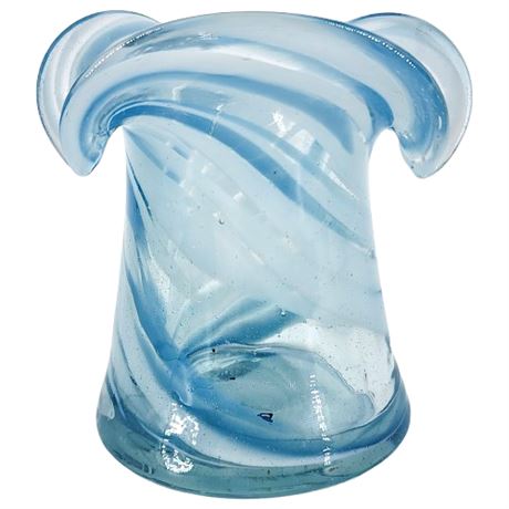 Vintage Murano Blue Swirl Art Glass Mini Vase or Toothpick Holder