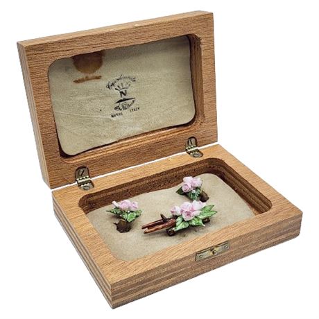 Capodimonte Porcelain Flower Brooch & Earrings Set in Box