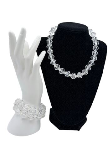 Stunning Vintage Art Deco Faceted Crystal Necklace & Bracelet