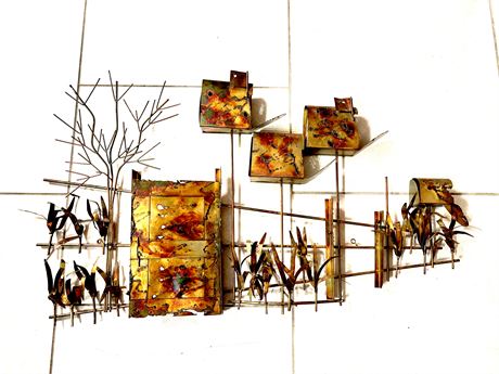MCM Torch Cut Brutalist Metal Wall Sculpture - C. Jere Style
