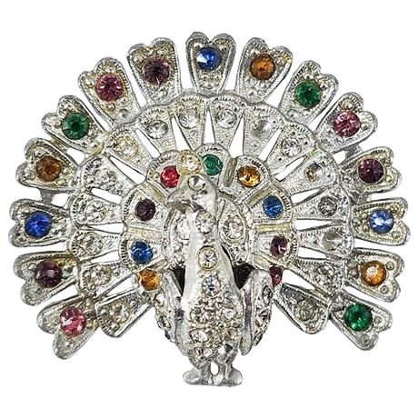 Vintage Rhinestone Peacock Brooch