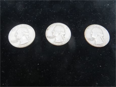 Three 1960 D Washington Silver Quarters