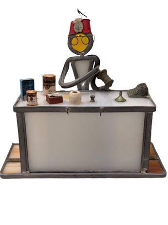 Stained Glass Figure of Pharmacist/Chemist at Work