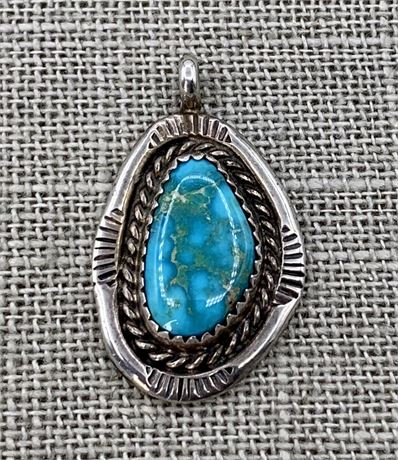 Native American Indian Crafted Sterling & Turquoise Pendant