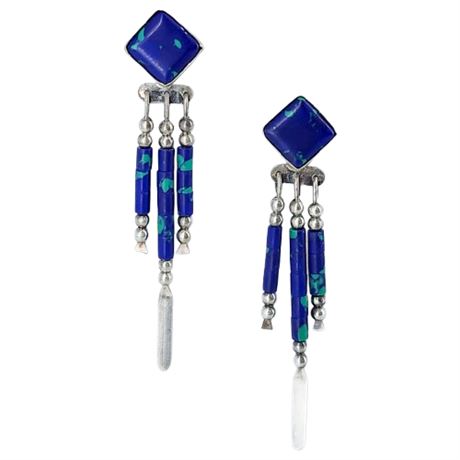 Vintage Native American Sterling Silver Azurite Earrings