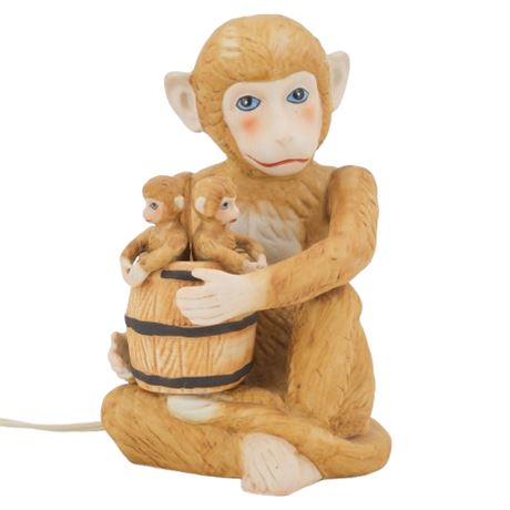 Vintage Porcelain Bisque Monkeys Lamp