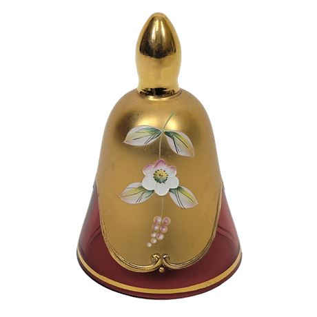 Bohemia Crystal Gold and Cranberry Flower Bell