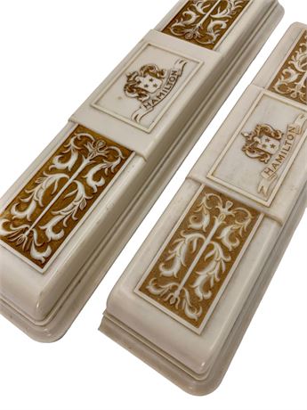 Two Art Deco Cream Celluloid Sapphire Velvet Hamilton Watch Presentation Boxes