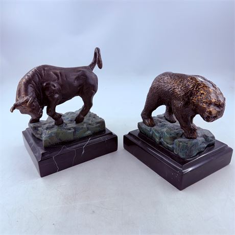 Solid Bronze + Marble Bookends - Very Heavy