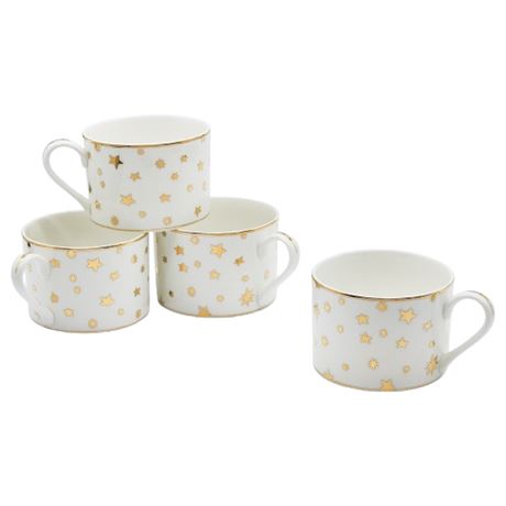 Vintage Sakura "Galaxy" 14K Gold Star Porcelain Tea Cups, Set of 4