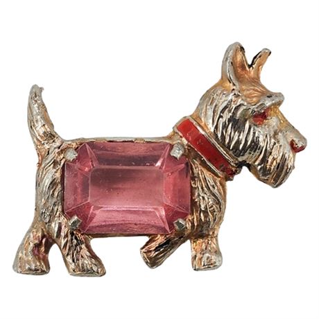Vintage FRED GRAY CORP Pink Rhinestone Scottie Dog Brooch