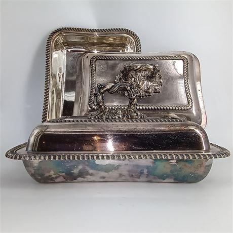 Set of 2 Antique Silverplate Covered Entrée Dishes – Hallmarked 4868