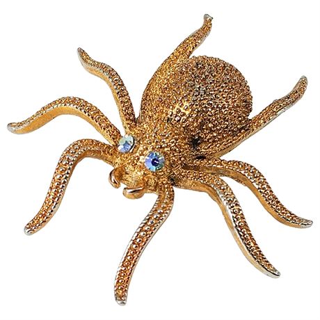 Vintage Spider Brooch w/ Rhinestone Eyes