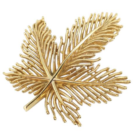 Trifari Crown, Maple Leaf Gold-Tone Brooch, 1955-1969