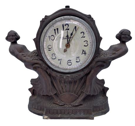 Art Deco WINDSOR Figural Cast Metal Electric 1930s Mantel Clock
