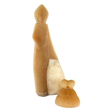 Hand Carved Peach Selenite & Alabaster Folk Figurines