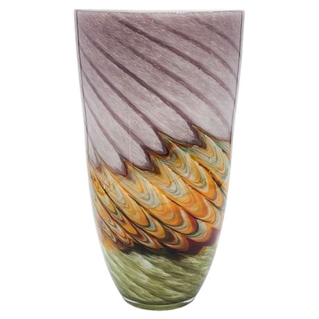 Unsigned Pulled Feather Cased Art Glass Vase
