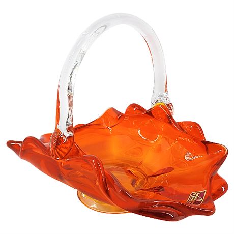 Viking Glass 'Epic Double Crimp' Amberina Glass Basket, Flawed