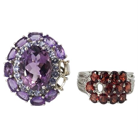 Two Sterling Silver Gemstone Rings, Both Missing Stone(s)