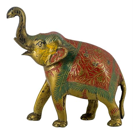 Hand-Painted Etched Vintage Indian Brass Elephant