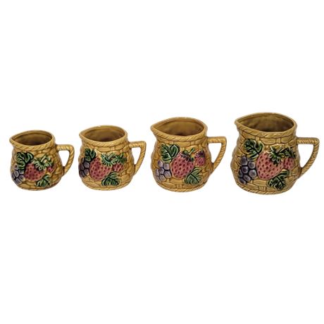 Vintage Ceramic Basketweave Measuring Cups Set of 4 - Grapes & Strawberries