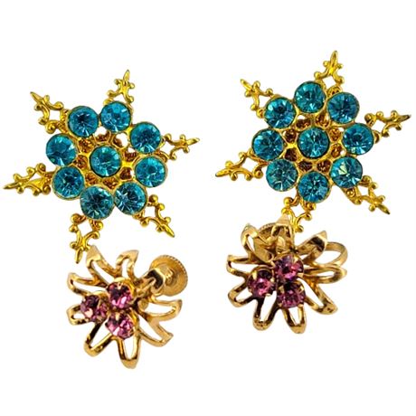 Vintage Pair Rhinestone Star Screw-Back Earrings