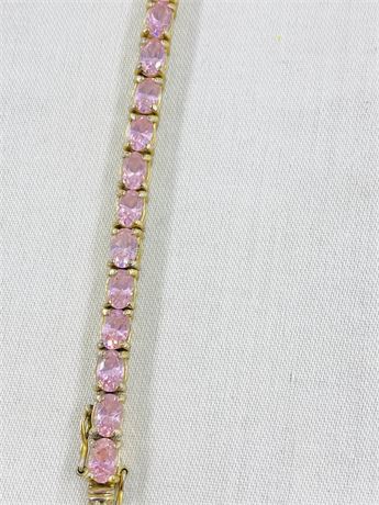7” Pink Stone Sterling Bracelet 18.88g