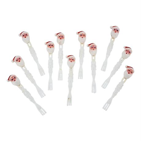 Vintage Plastic Santa Claus Appetizer Forks, Set of 11