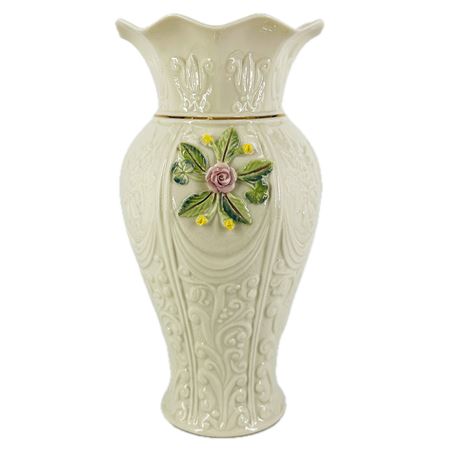 Vintage Belleek Porcelain Romantic Rose Vase 2001
