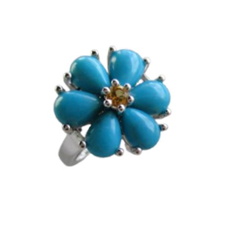 QVC EA AFFINITY Turquoise & Orange Tourmaline Sterling Silver Flower SZ 6