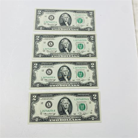 4 Consecutive 1976 $2 Bills