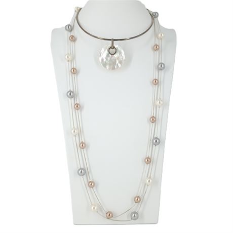 Silpada Mother of Pearl Pendant with Roman Faux Pearl Necklace, Lot of 2