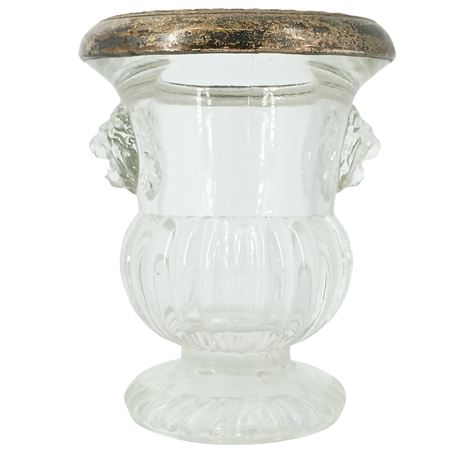 Antique Style Pressed Glass & Silverplate Lion Head Match Holder