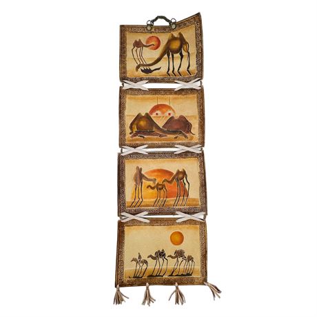 Vintage Moroccan Tooled Leather Camel Wall Hanging