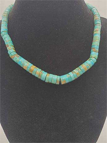 Sterling Turquoise Disc Necklace AS-IS
