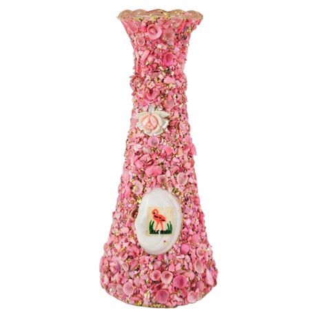 Vintage Pink Shell & Glitter Encrusted Florida Souvenir Bud Vase