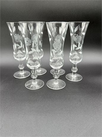Six Etched Crystal Glasses