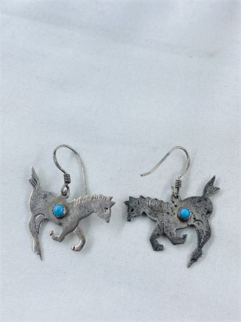 Vtg Navajo Sterling Turquoise Horse Earrings