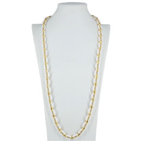 Vintage White Lucite & Gold Tone Chain Link Necklace