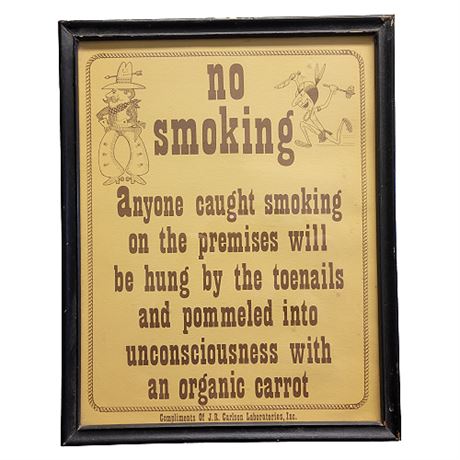 Vintage J.R. Carlson "No Smoking" Sign