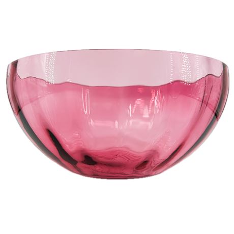 Vintage Cranberry Glass Ribbed Console Bowl