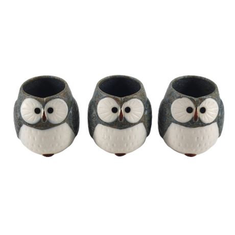 Set of 3 Japanese Kotobuki Midnight Lucky Owl Tea Pot Cups
