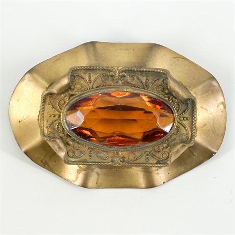 Vintage Gold-Tone & Amber Faceted Glass Sash Brooch