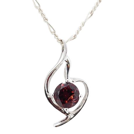 Signed DBM Sterling Silver Genuine Garnet Pendant Necklace, Flawed