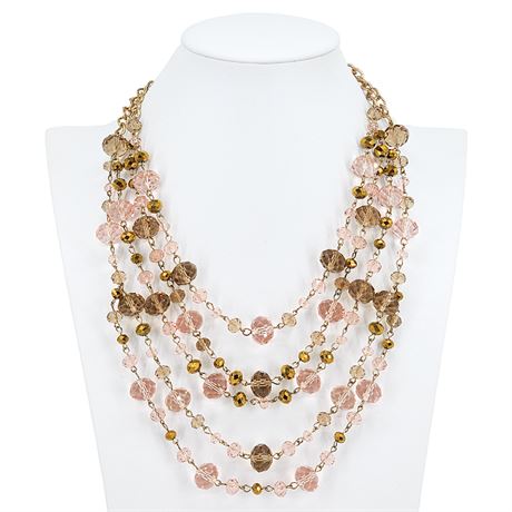 Modern Multi Strand Faceted Pink/Taupe/Bronze Crystal Bead Necklace