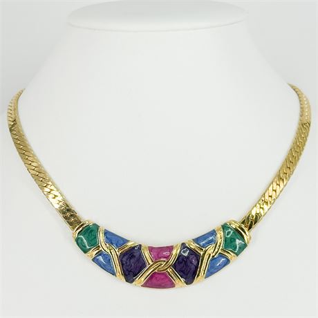 Vintage Gold-Tone Enamel Chain Necklace