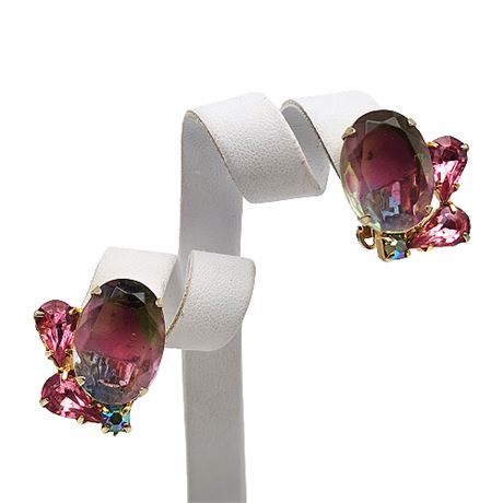 Pink Rhinestone Clip Earrings